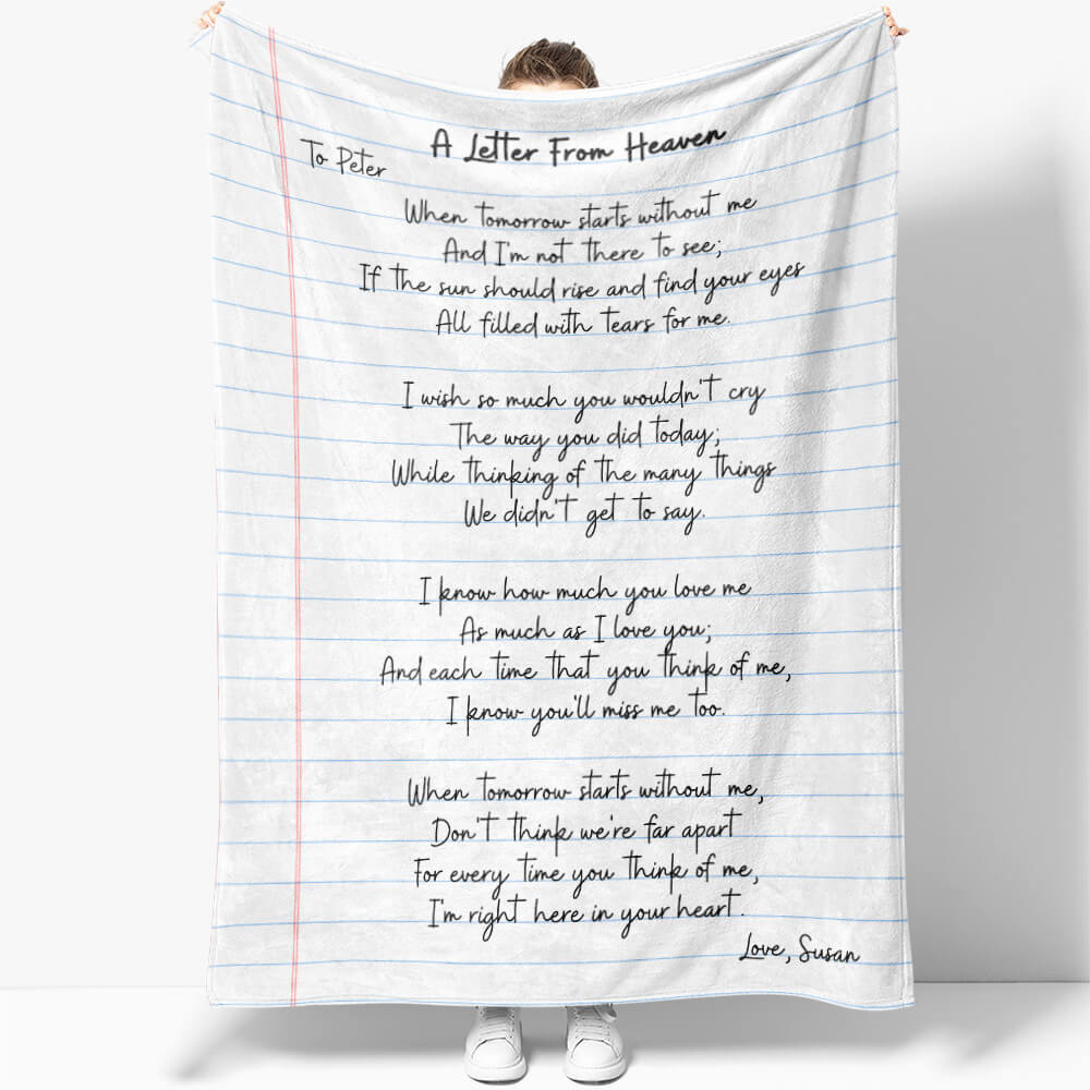 A Letter From Heaven Blanket, Write Your Own Words of Sympathy Message on Blanket, Words of Condolence Message Letter Blanket Gift