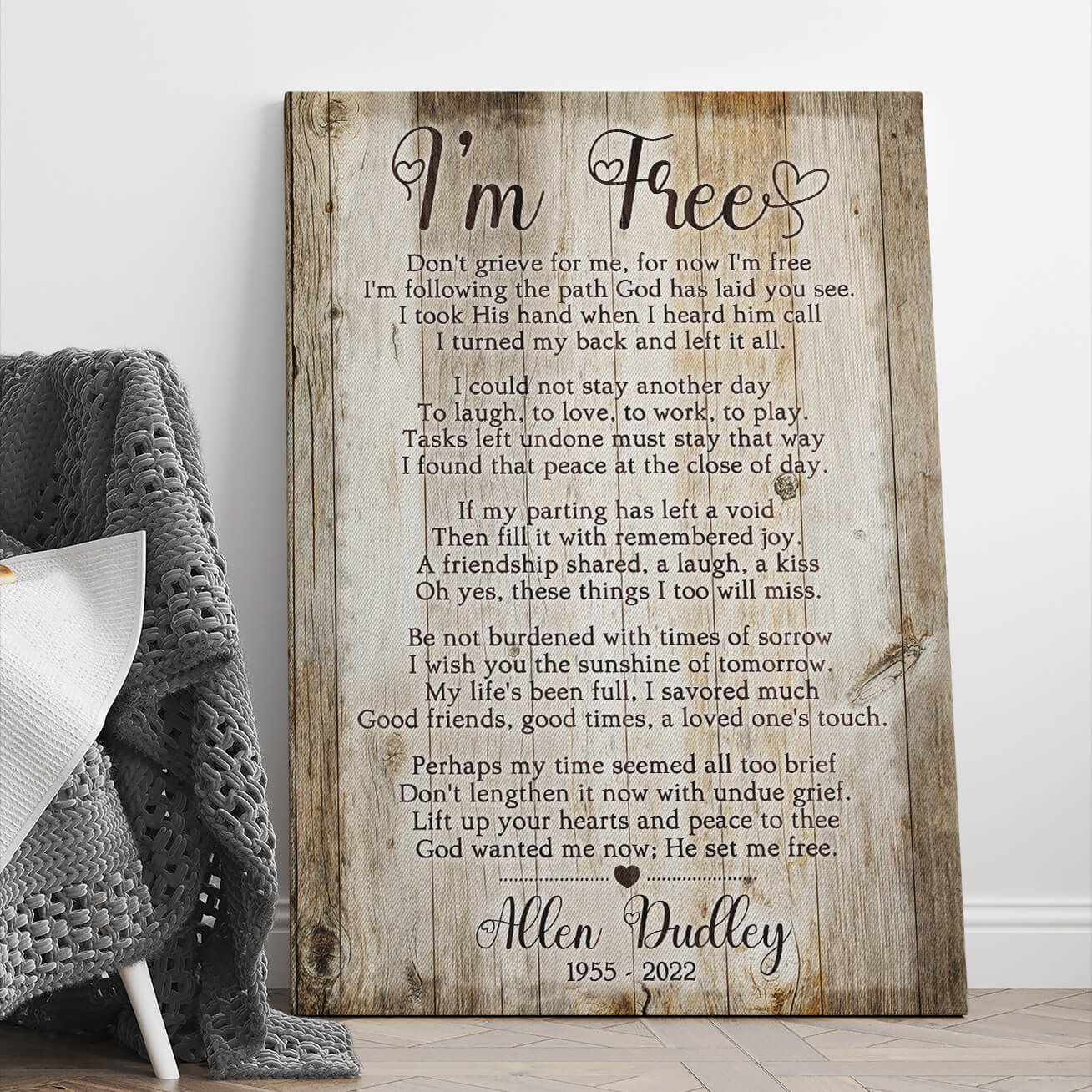 Don't Grieve For Me For Now I Am Free Poem Personalized In Memory Of Canvas, Grandfather Gift Remembrance Canvas, Grandma Gift Remembrance Canvas