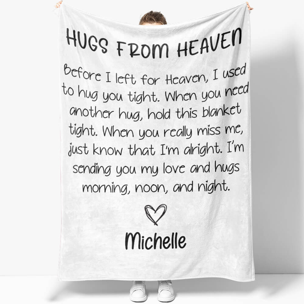 Hugs and Words From Heaven Memory Personalized Blanket, Words of Sympathy for Loss Blnket Gift