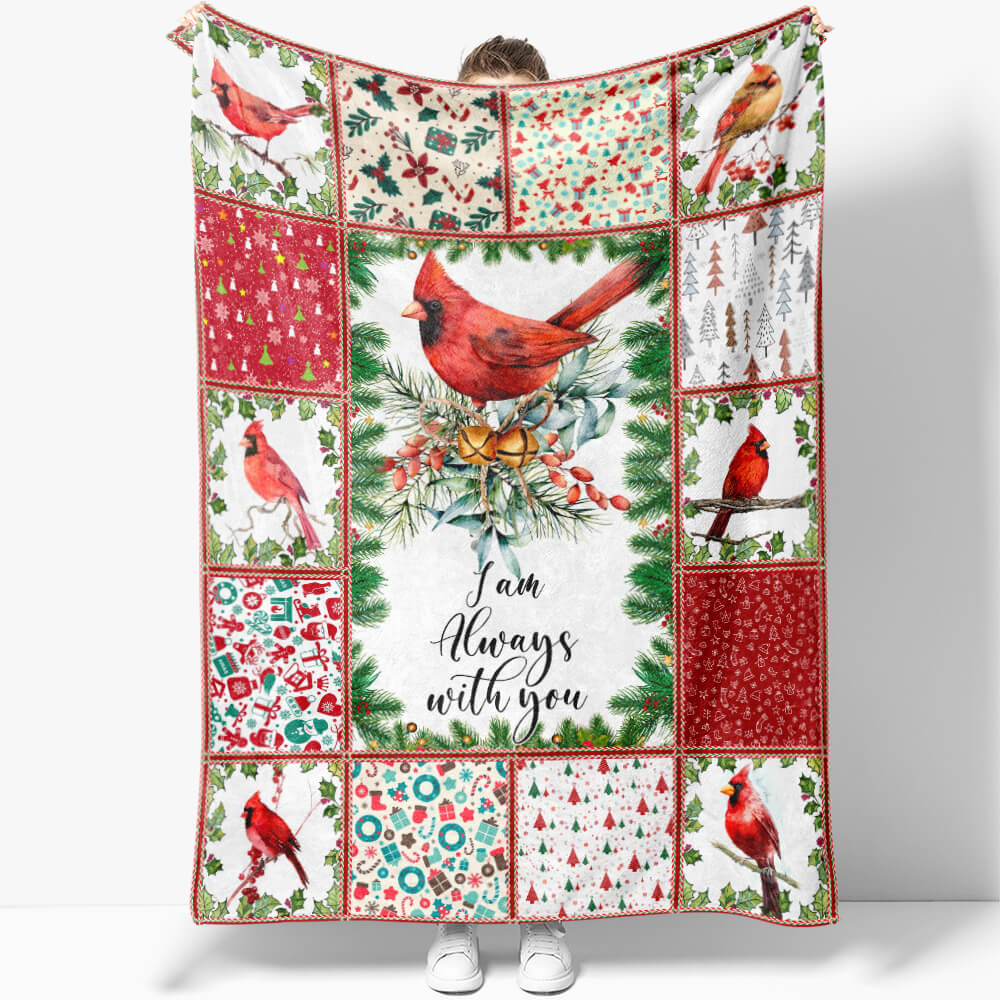 I Am Always With You Winter Cardinal Bird Personalized Words of Condolence Blanket, Sympathy Message Blanket Gift