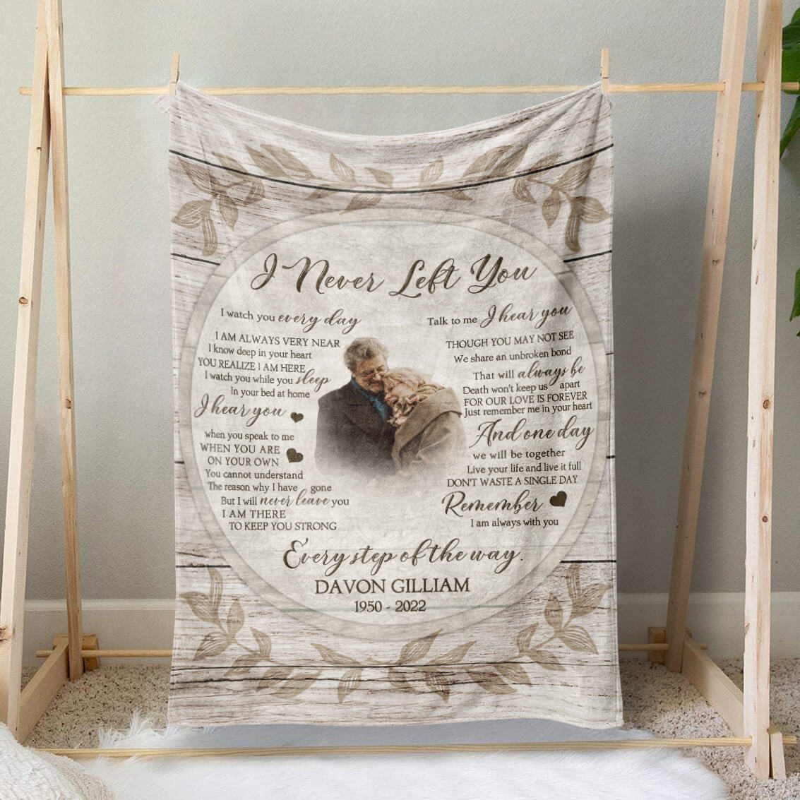 I Never Left You and I Watch You Everyday Custom Photo Words of Sympathy Blanket, Words of Condolence Blanket Gift