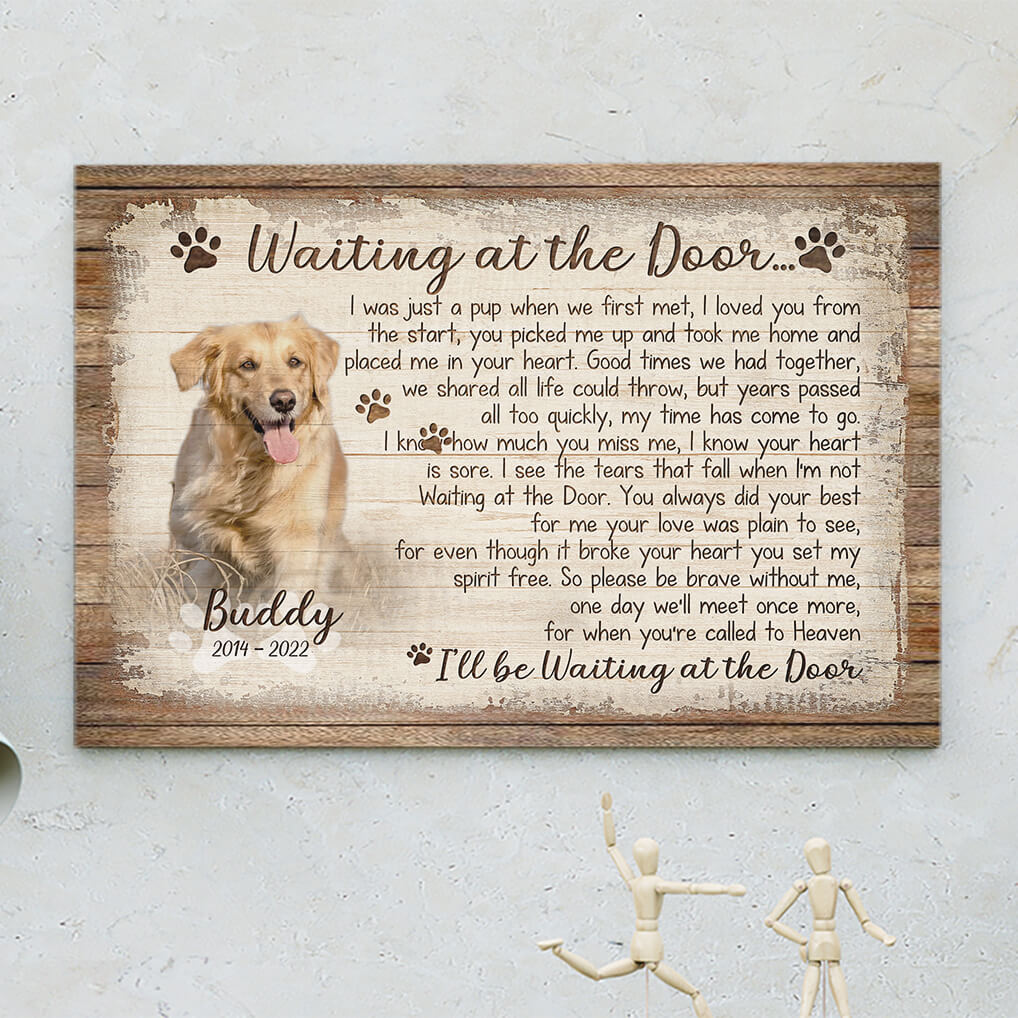  Waiting At The Door Dog Poem Personalized Dog Photo Memorial Canvas, I'll Be Waiting At The Door Dog Poem Canvas, Letter from Heaven Canvas